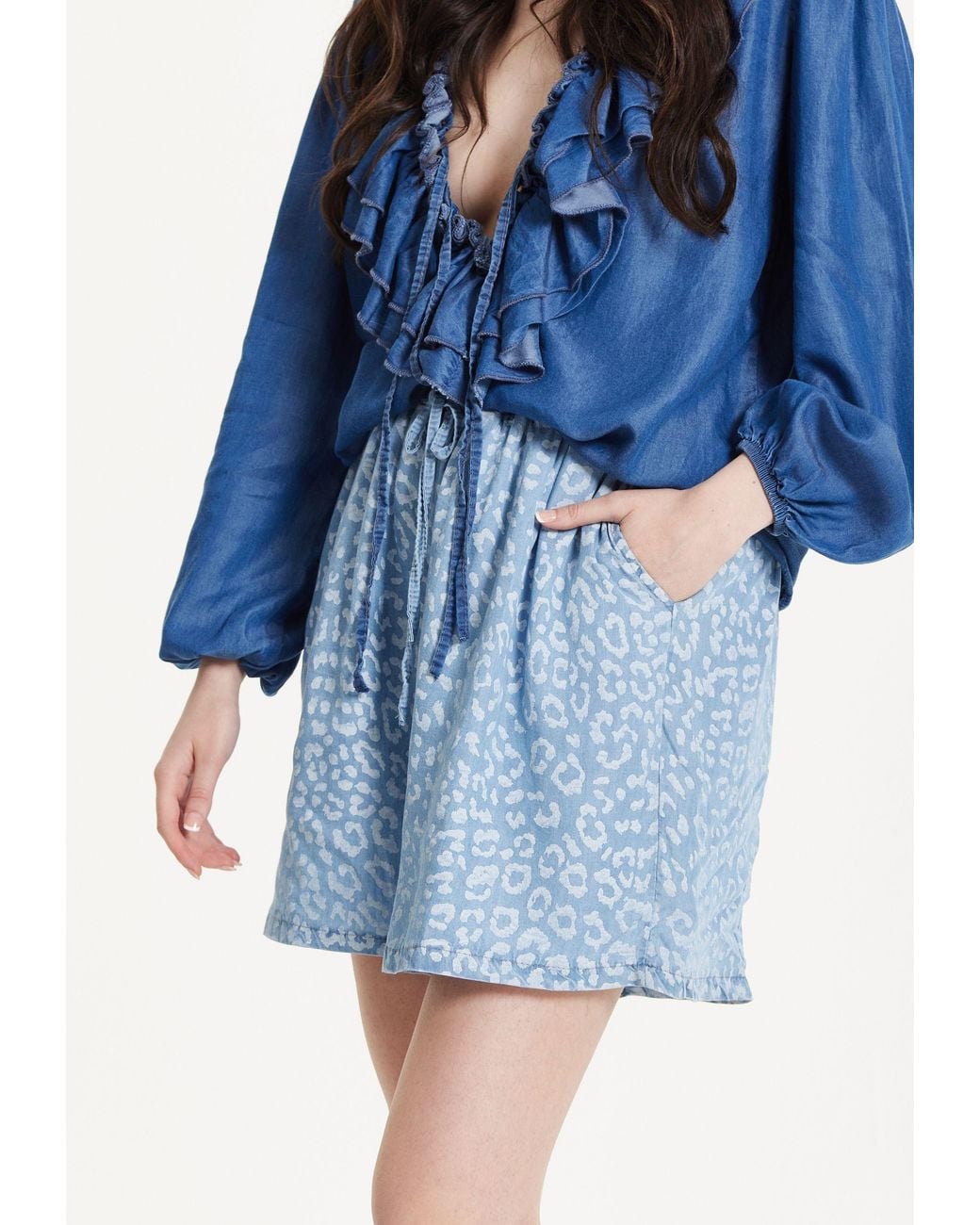 Liquorish Blue Skyline Animal Jacquard Shorts