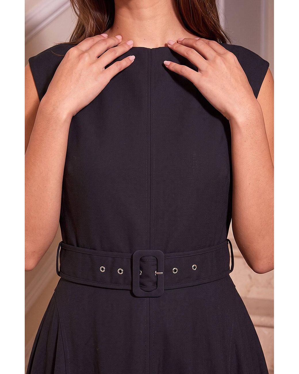 Roman Brown Belted Fit & Flare Dress