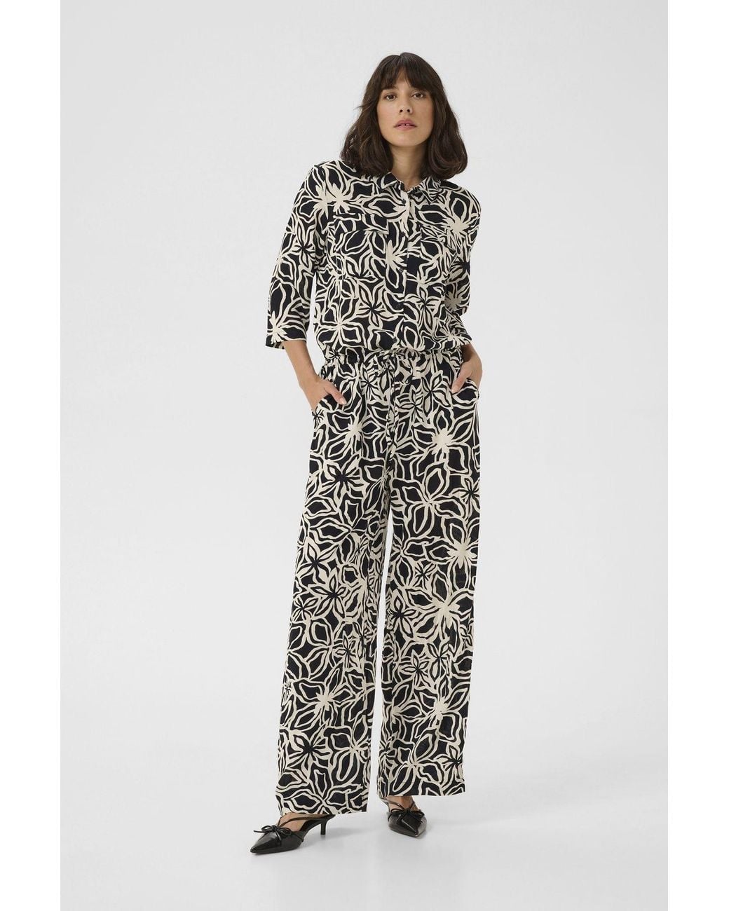 Kaffe White Kasanne Plain Weave Printed Jumpsuit