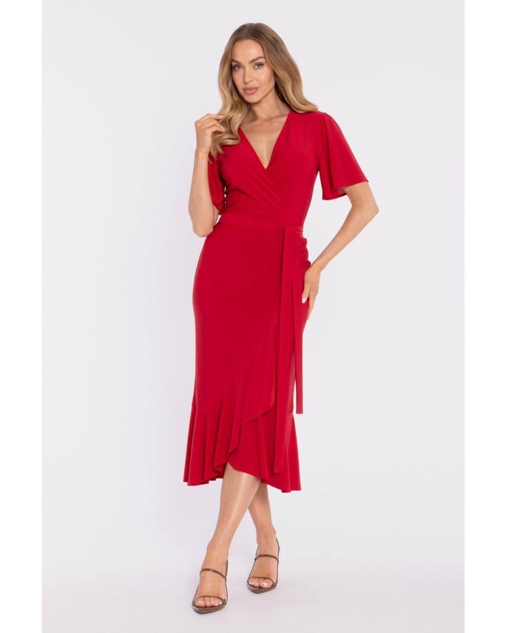 Love Lace Red Stretch Dress With Short Sleeves