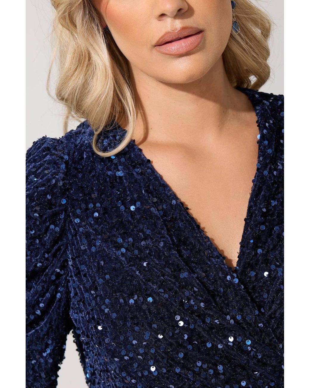 Yours Blue Sequin Velvet Wrap Maxi Dress
