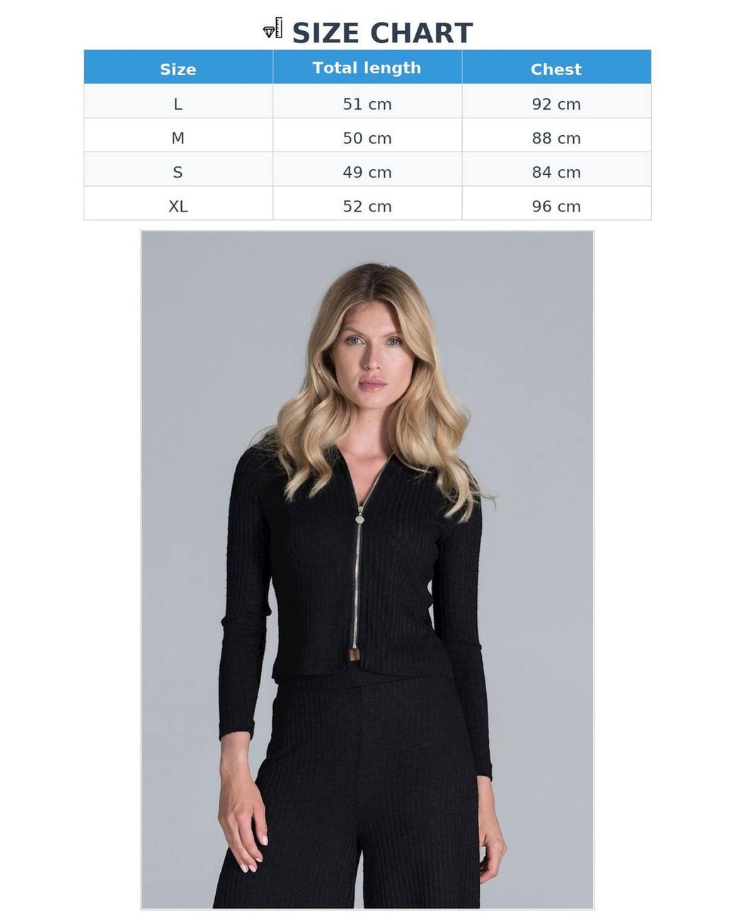 Love Lace Black Collared Zip Front Ribbed Knit Short Blouse