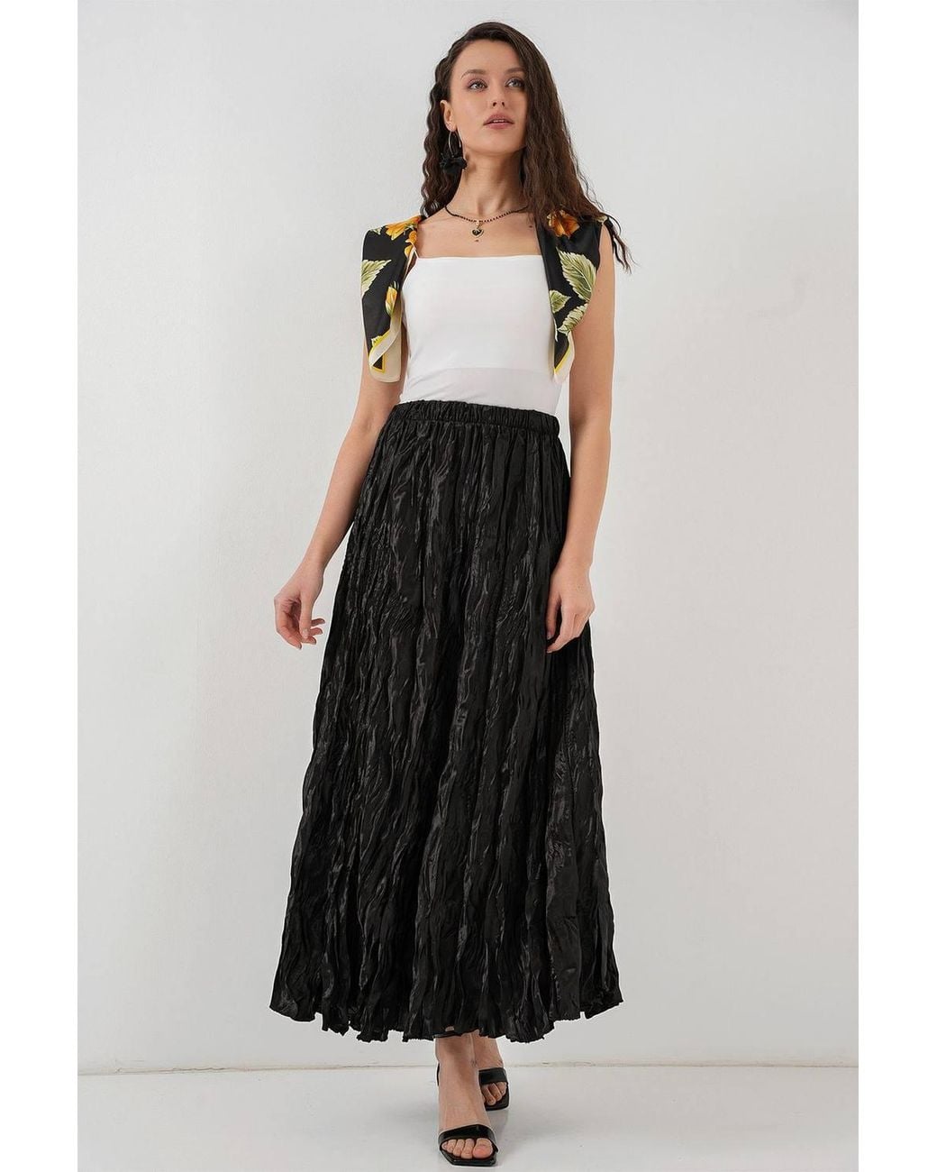 Bigdart Black Textured Maxi Skirt With Elastic Waist
