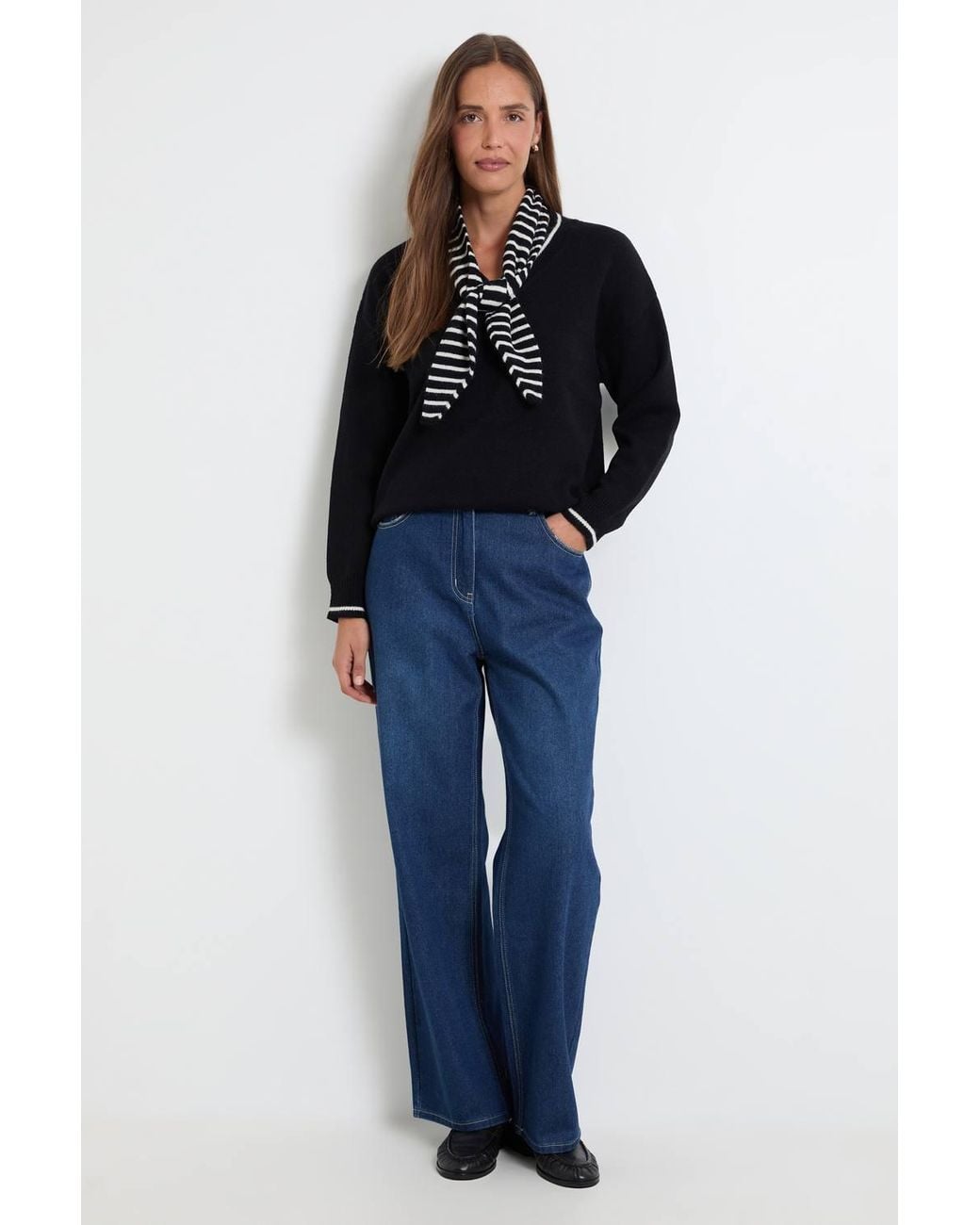 Wallis Blue Scarf Detail V Neck Knitted Jumper