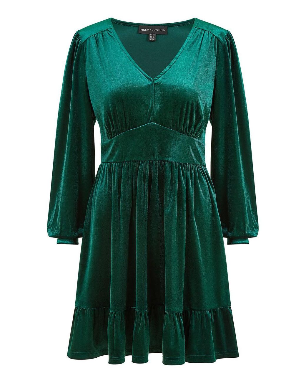 Yumi' Green Velvet Long Sleeve Skater Dress