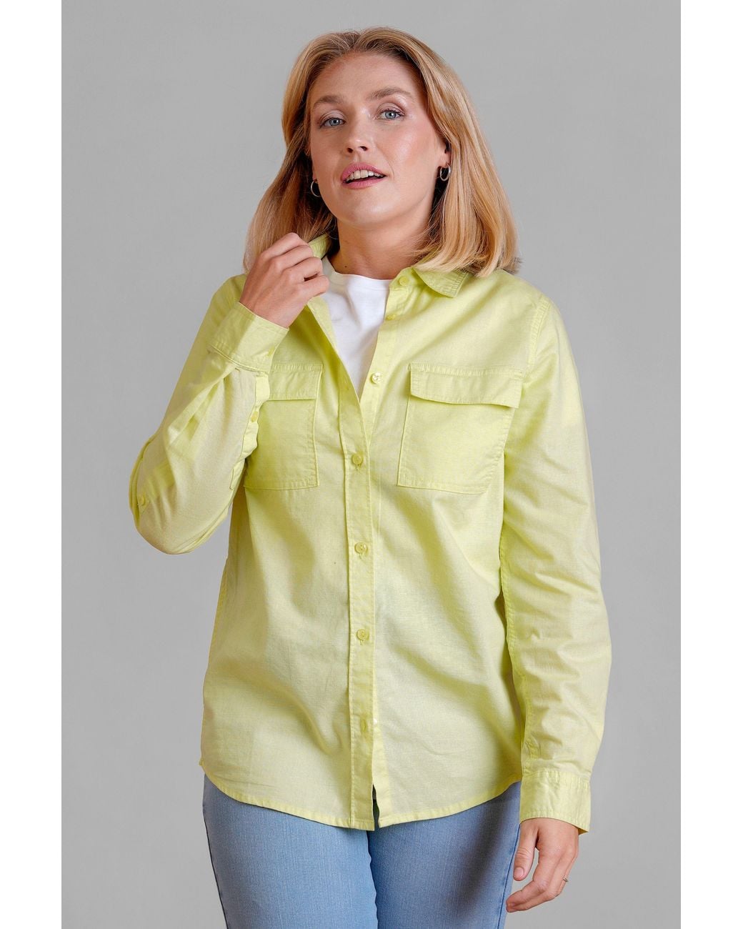 Enorsia Yellow Relaxed Fit Cotton-Linen Shirt