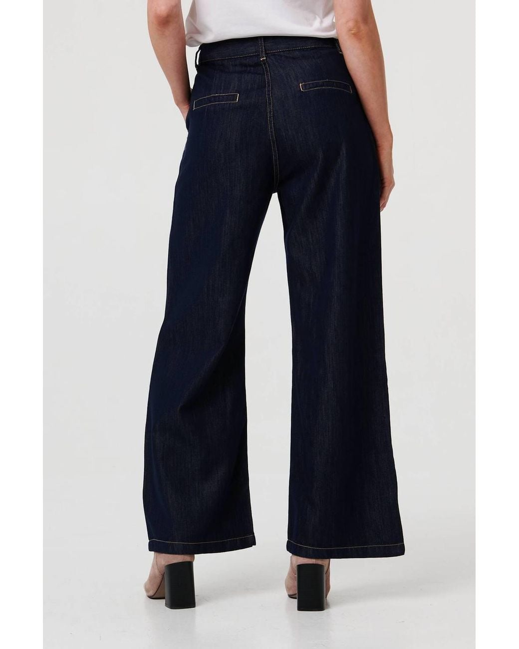 Izabel London Blue High Waist Pleat Front Wide Leg Jeans