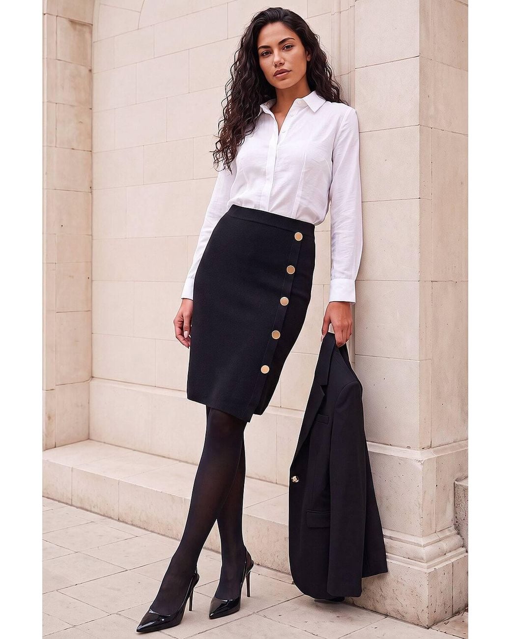 Roman Blue Button Front Wrap Skirt