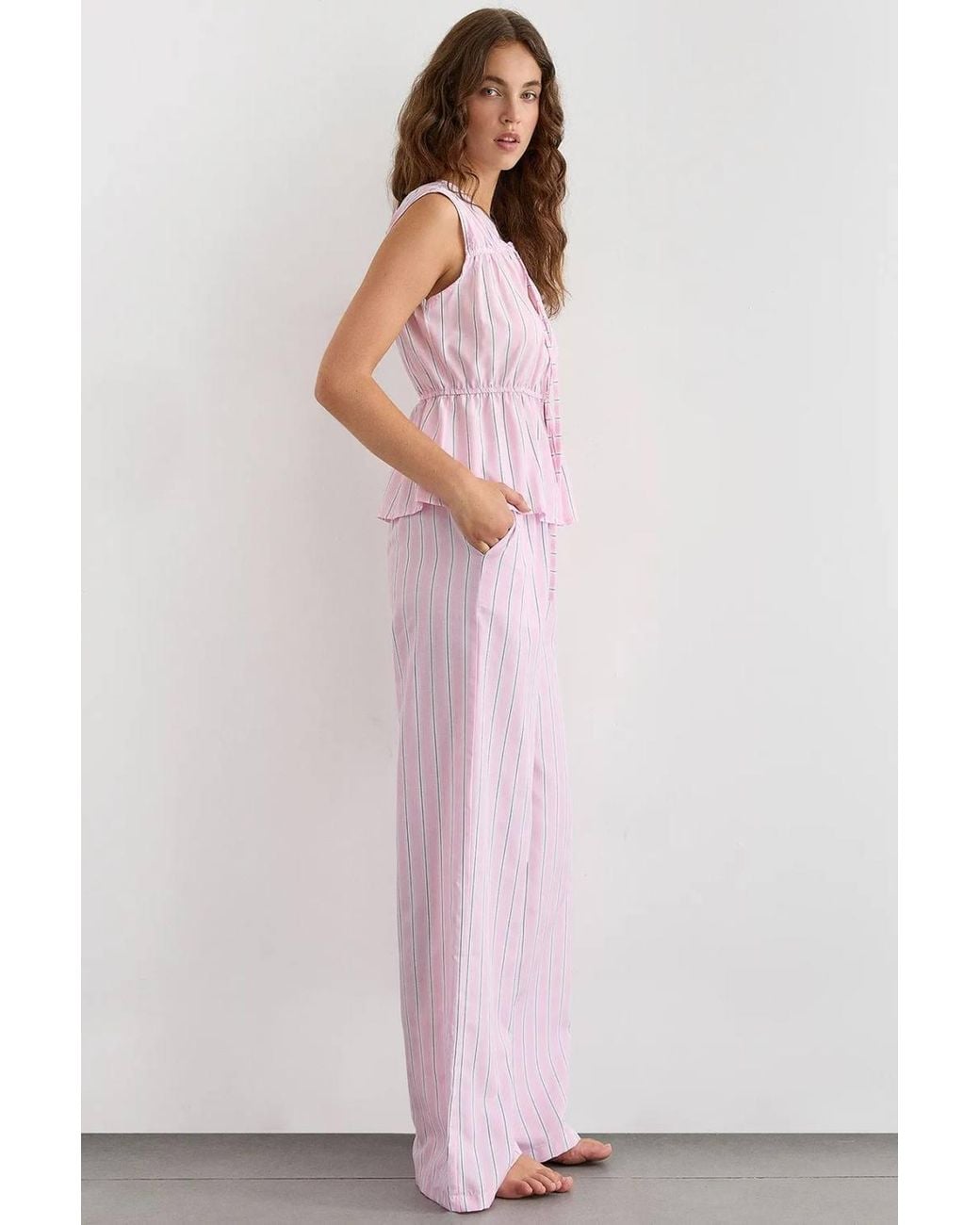 Hiccup Pink Wide-Leg High Waist Striped Trousers