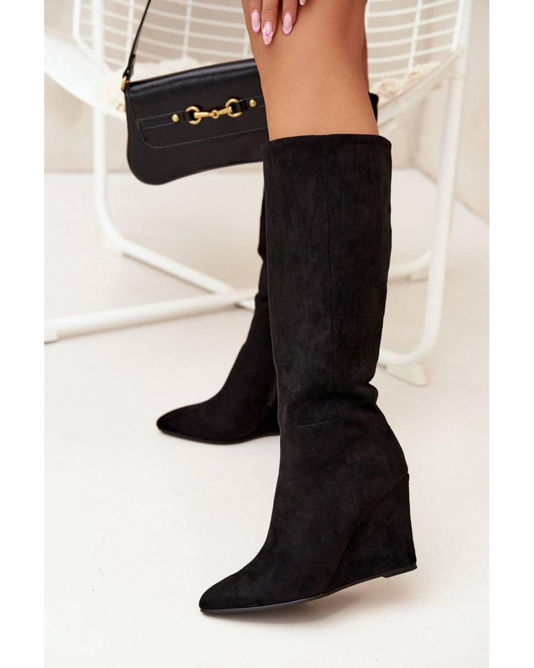 Love Lace Black Wedge Suede Over The Knee Boots