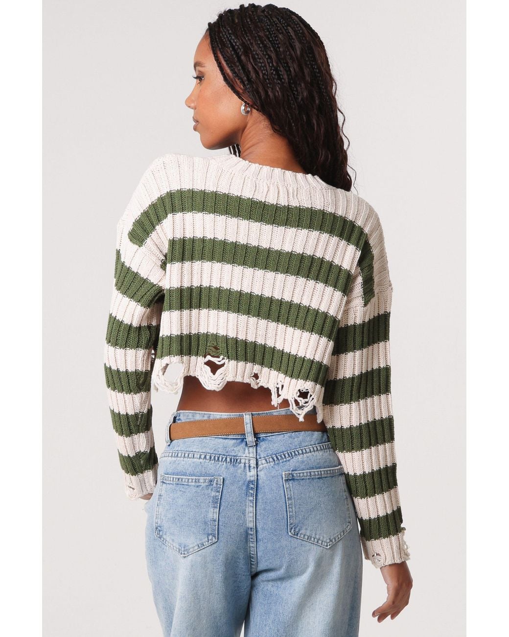 Pink Vanilla Blue Distressed Striped Crop Knit Jumper
