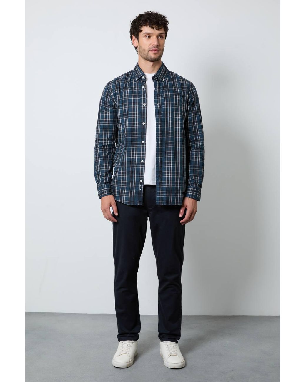 MAINE Blue Classic Check Long Sleeve Shirt for men