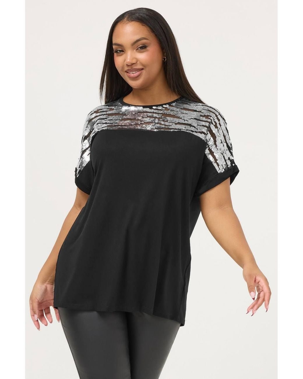 Yours Black Sequin Animal Top
