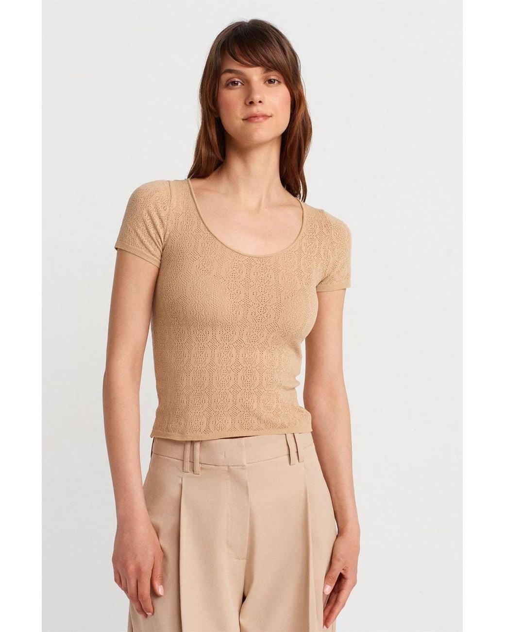 Dilvin Natural Slim Fit Ribbed Textured Blouse