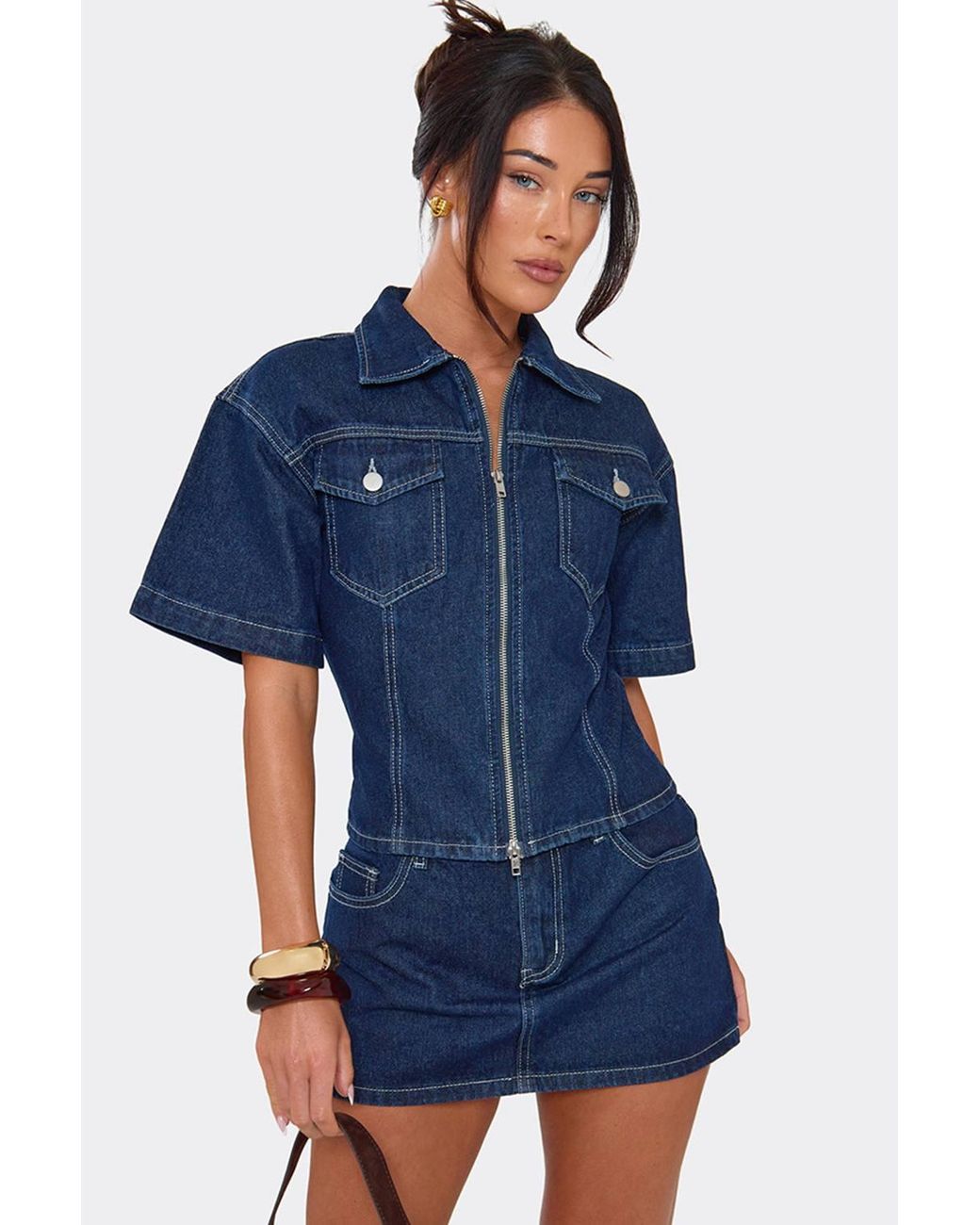 EGO Blue Low Rise Mini Skirt