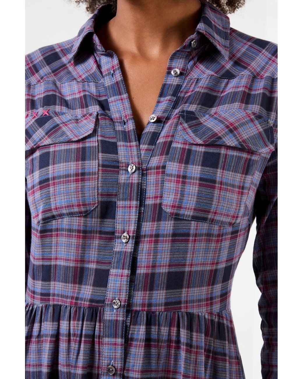 Joe Browns Purple Petite Western Check Button Through Maxi Dress