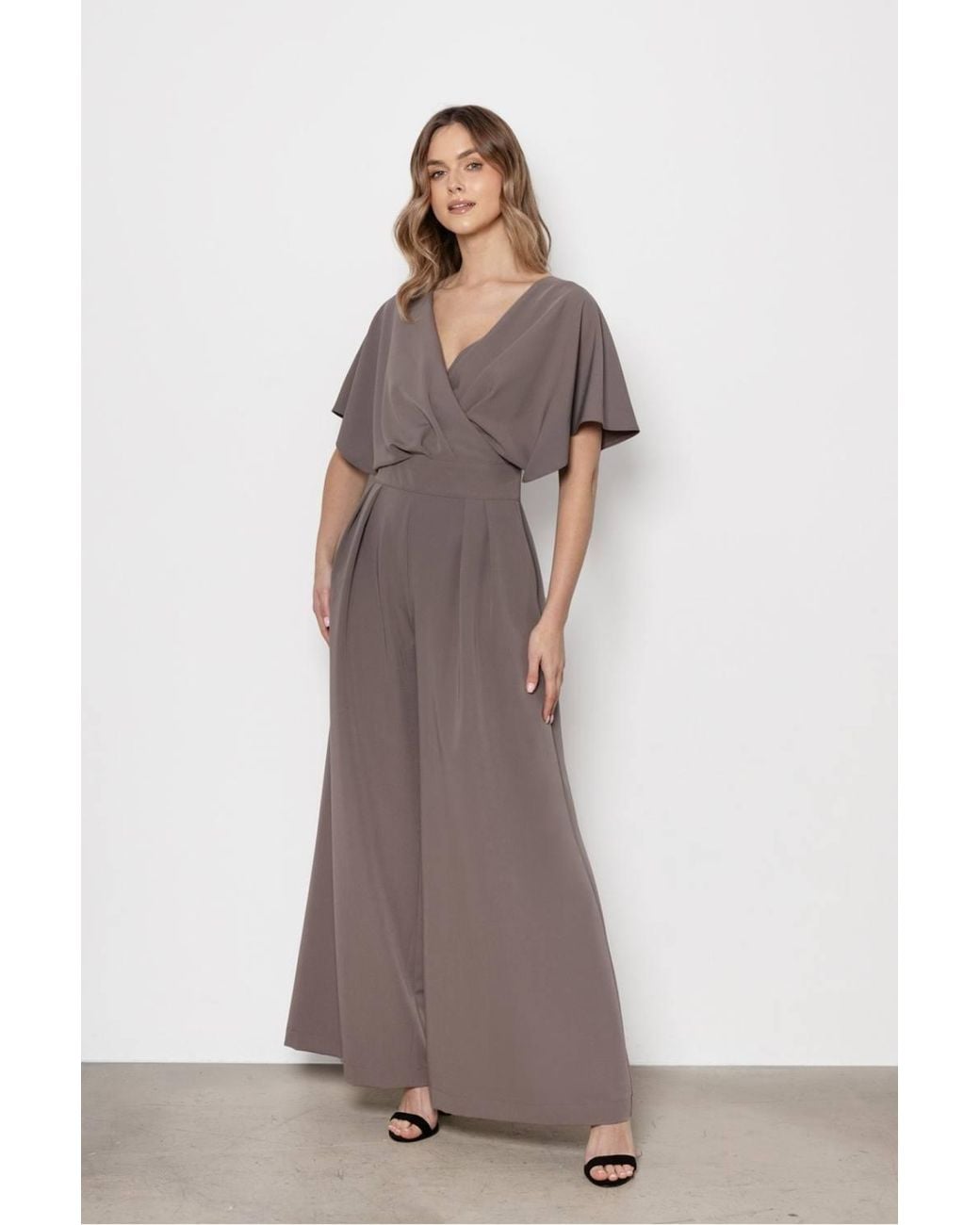 Love Lace Gray Viscose Short Sleeve Elegant Wide Leg Jumpsuit