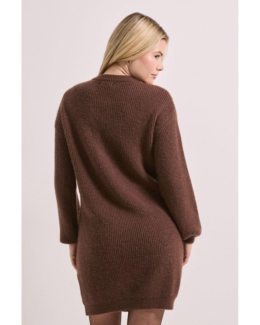 Dorothy Perkins Brown Button Down Knitted Dress