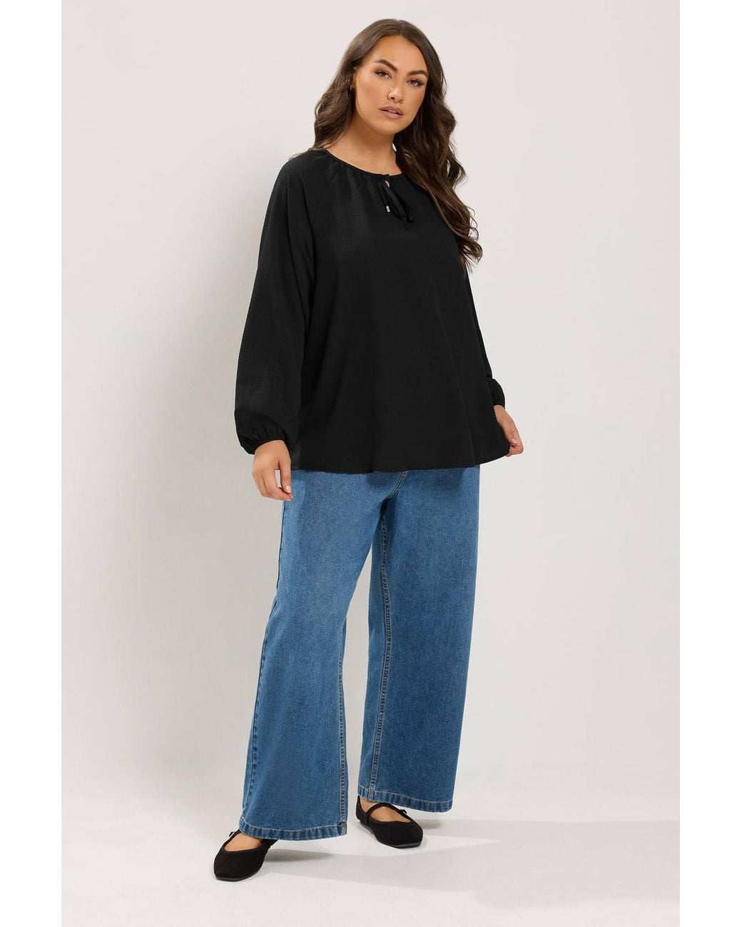 Yours Black Textured Long Sleeve Blouse