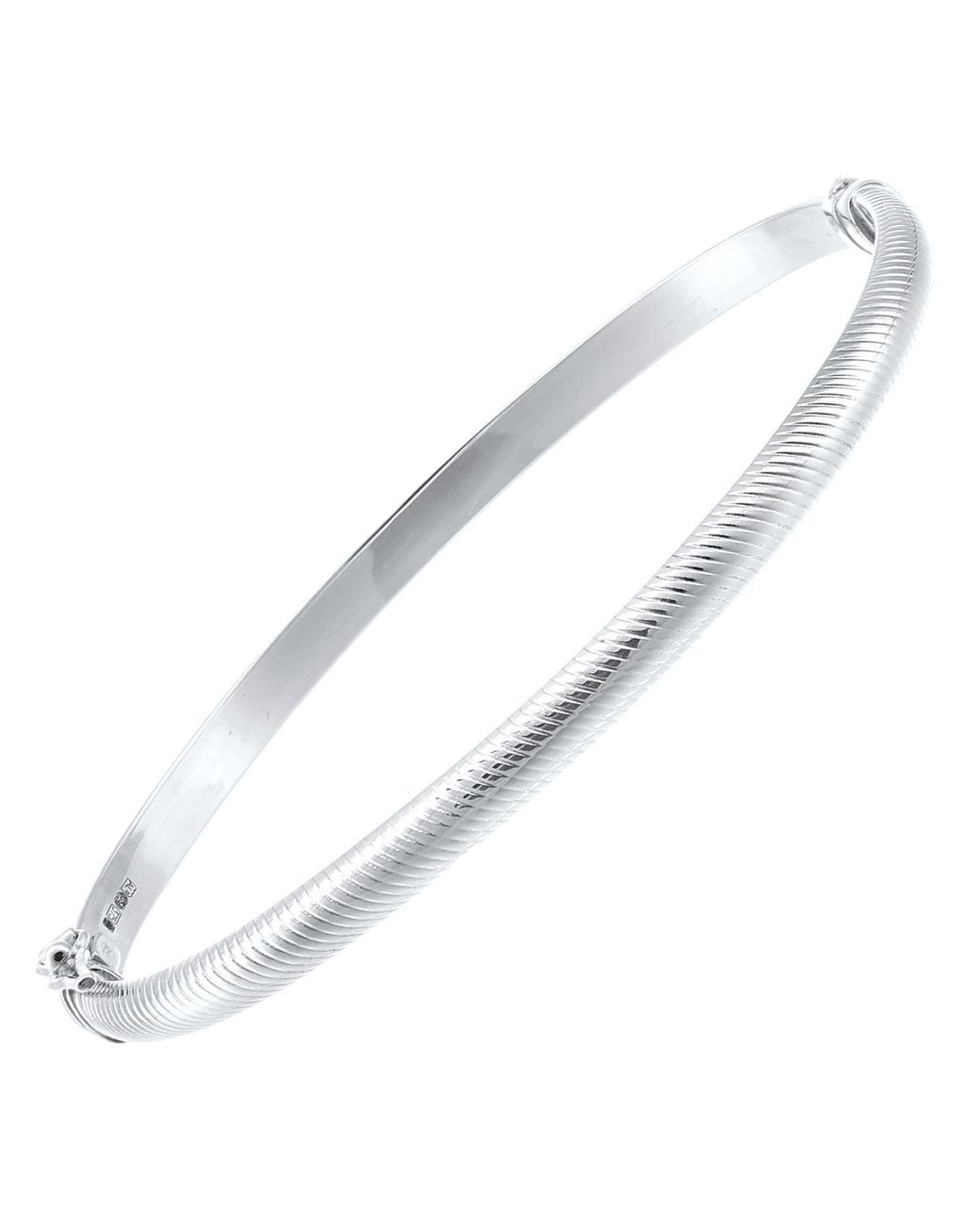 Jewelco London White 9Ct D-Shape Ribbed Snake Skin Bangle Bracelet