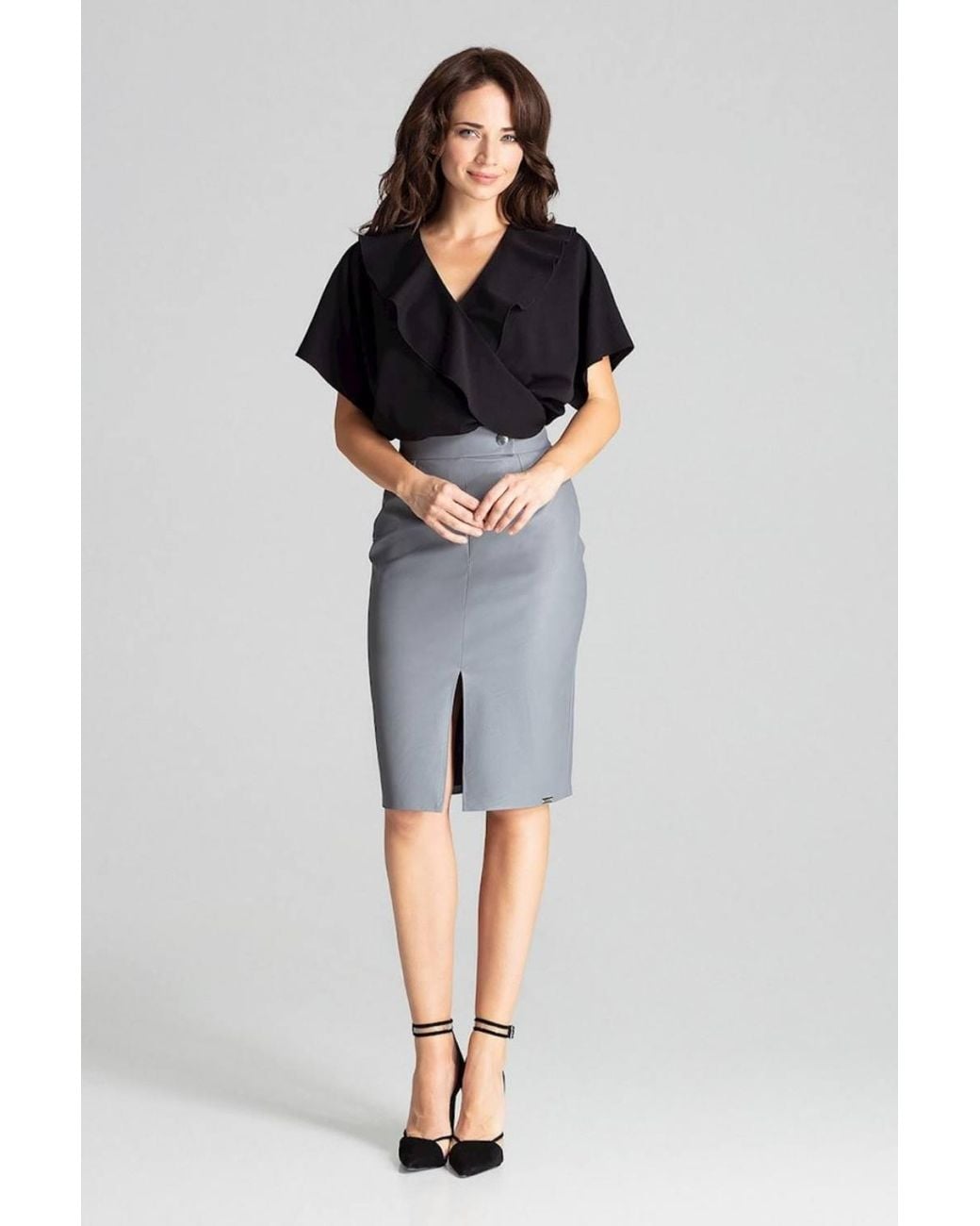 Love Lace Blue Faux Leather Pencil Skirt With Slit