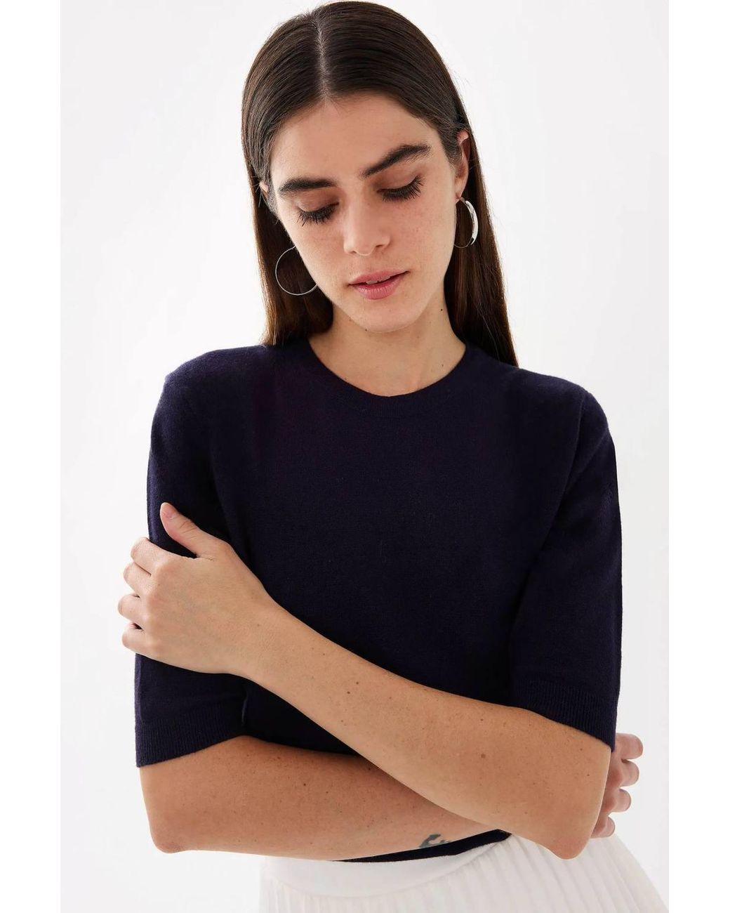 Hiccup Blue Short Sleeve Basic Knitted Sweater