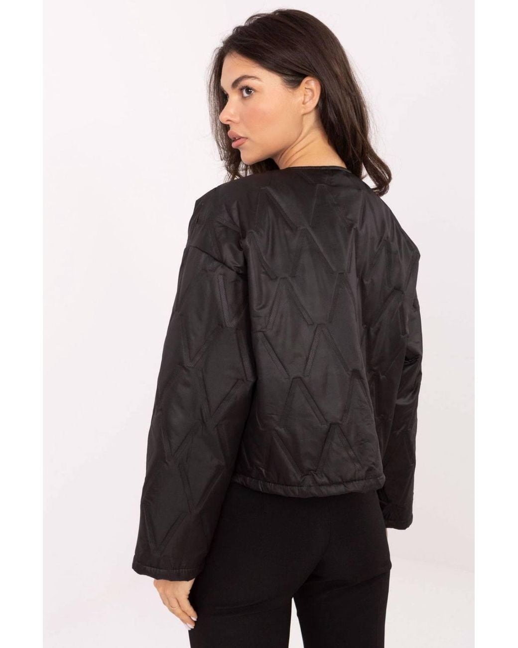 Love Lace Black Lightweight Collarless Quilted Jacket With Brooch