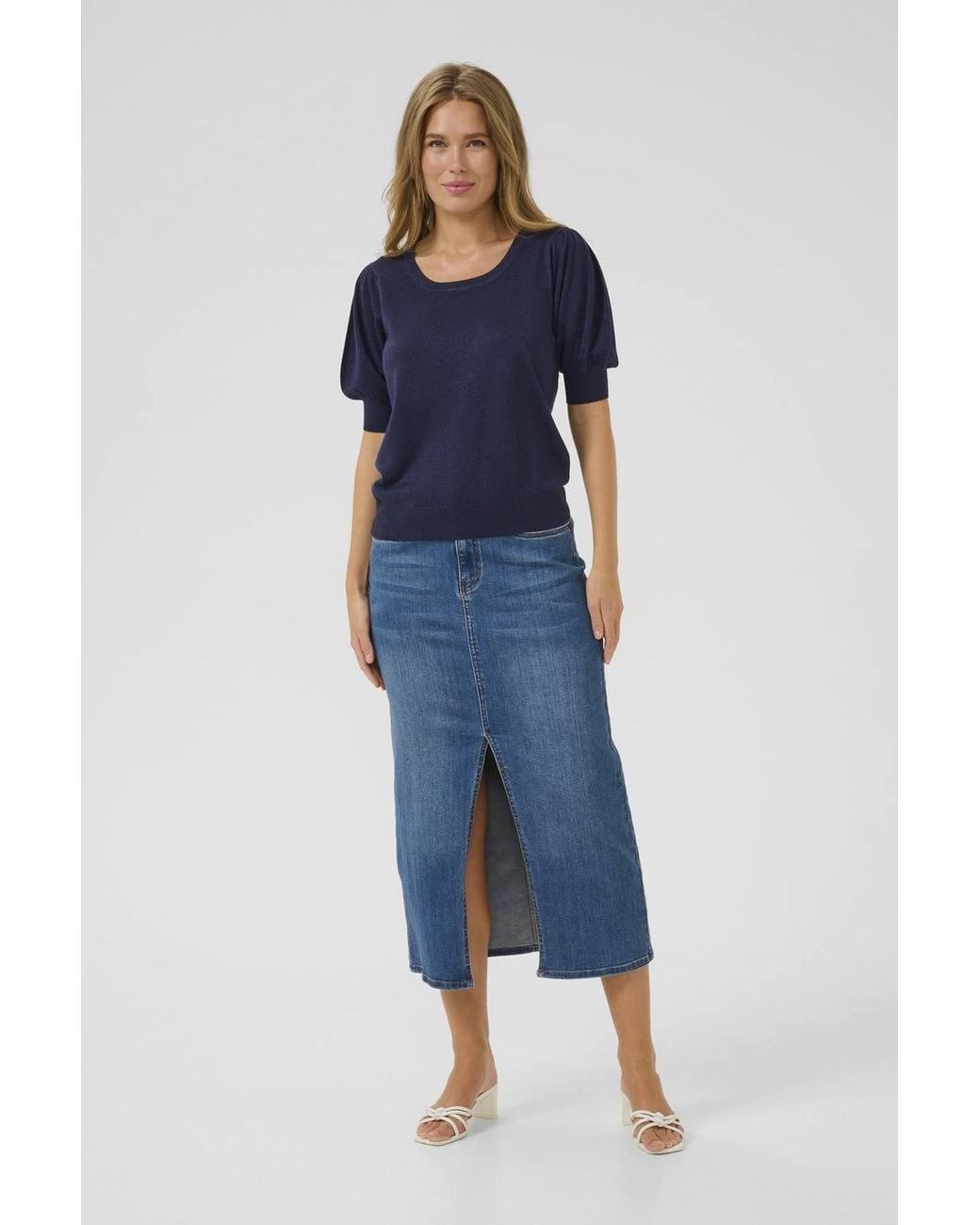 Kaffe Blue Regina Round Neck Half Sleeve Pullover
