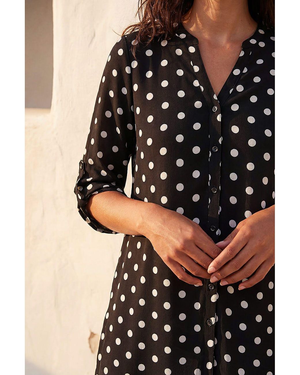 Roman Black Spot Print Longline Buttoned Blouse