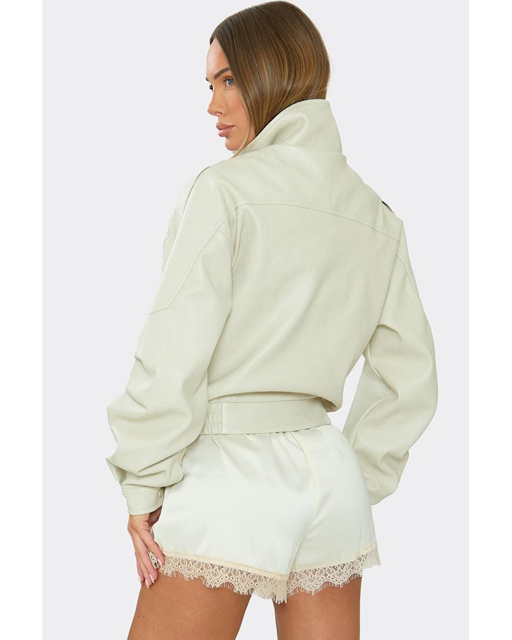 EGO Natural Biker Style Long Sleeve Belted High Neck Jacket