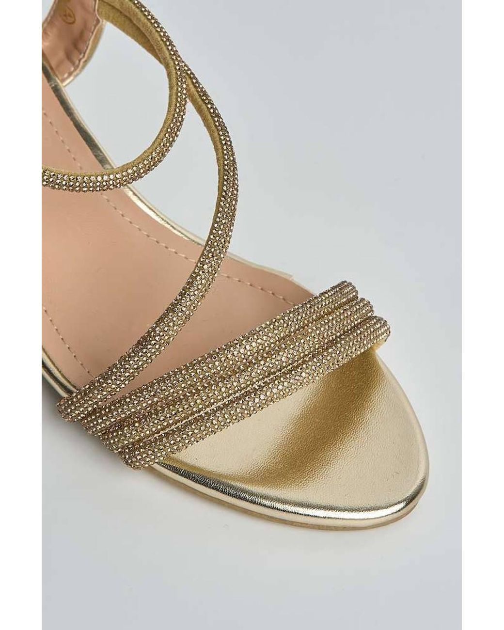 Miss Diva Metallic Elena Diamante Embellished Band Low Heel Strappy Sandals