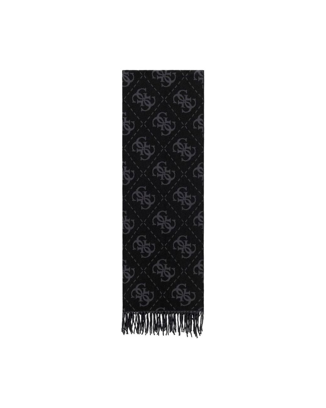 Guess Black Logo Print Long Scarf Coal Logo