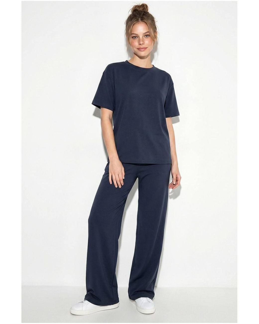 Bianco Lucci Blue Crew Neck T-Shirt & Pants Two-Piece Set