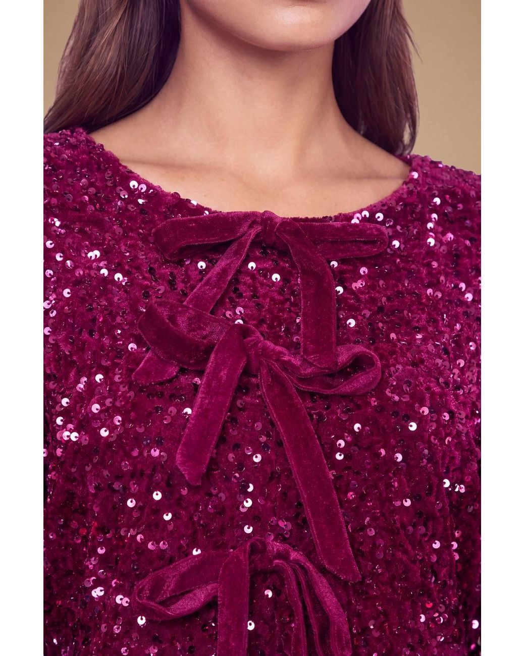 Dorothy Perkins Purple Petite Dp Luxe Contrast Bow Detail Velvet Sequin Mini Dress