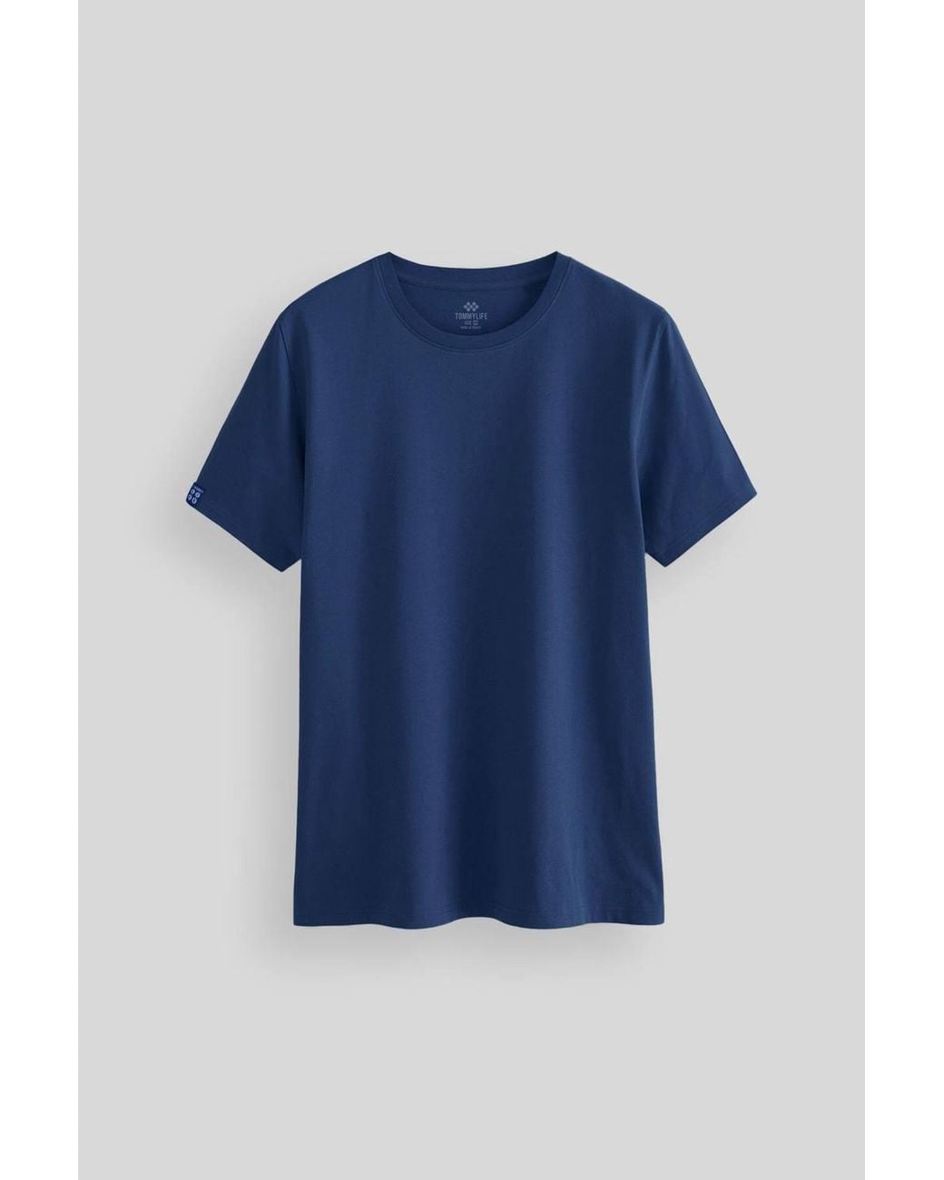 TOMMY LIFE Blue Cotton Elastane Crew Neck T-Shirt for men