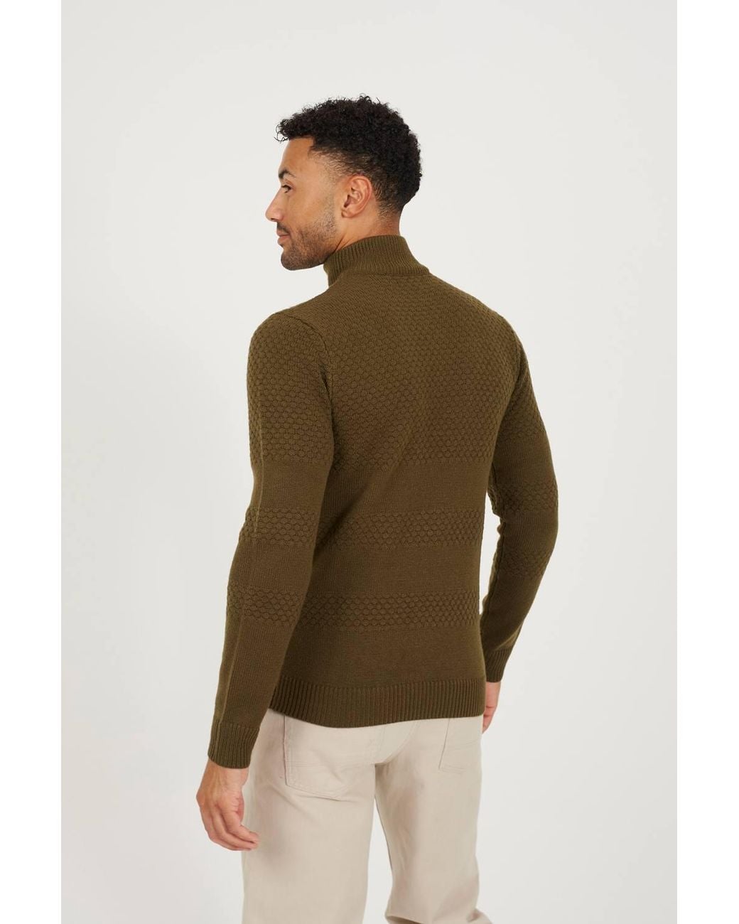 Brave Soul Green Zip Through Funnel Neck Knit Cardigan for men