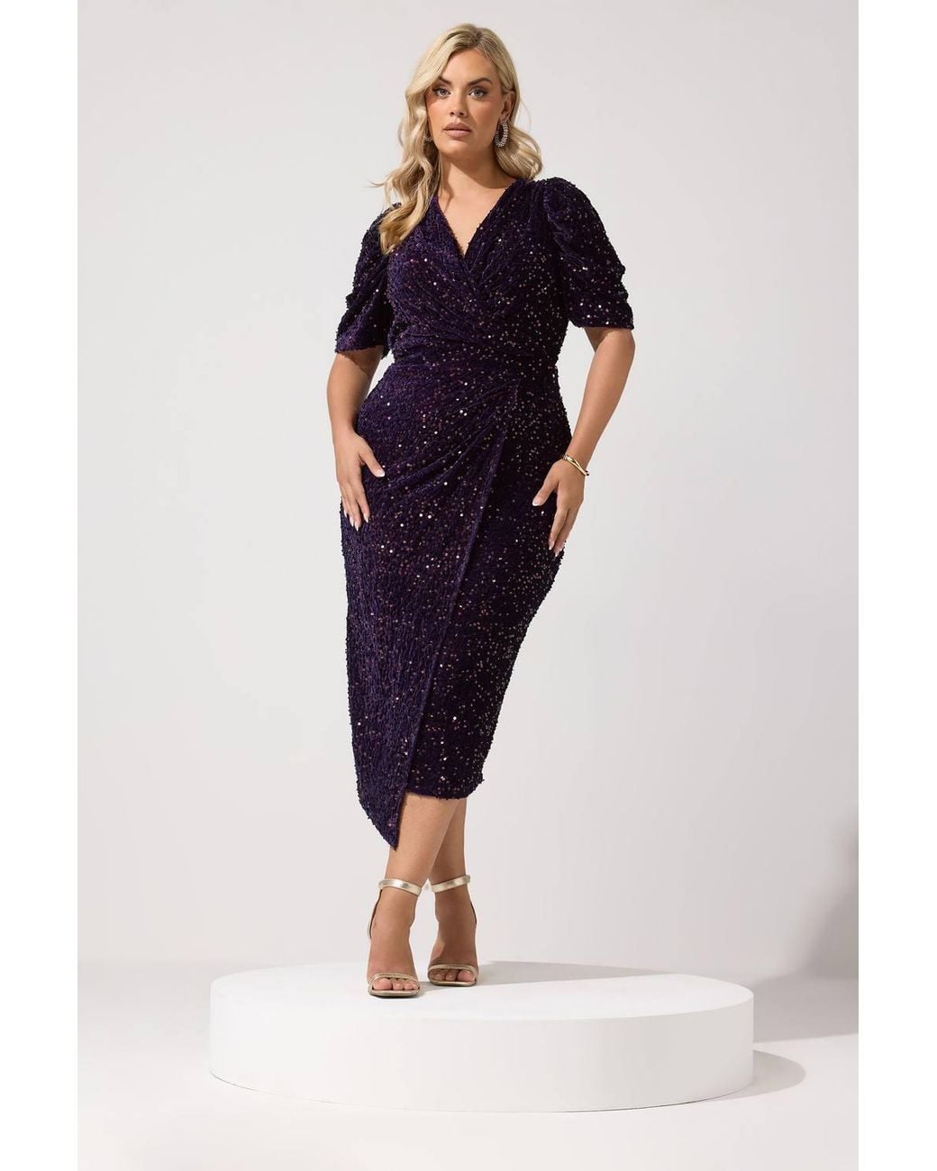 Yours Blue Sequin Velvet Wrap Maxi Dress