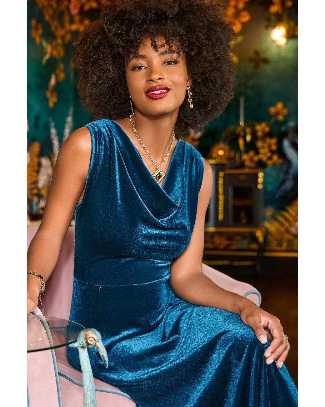 Joe Browns Blue Make A Statement Cowl Neck Velour Dress