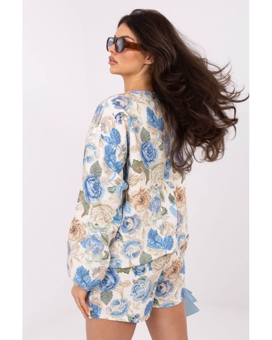 Love Lace Blue Spring Summer Floral Print Bomber Jacket