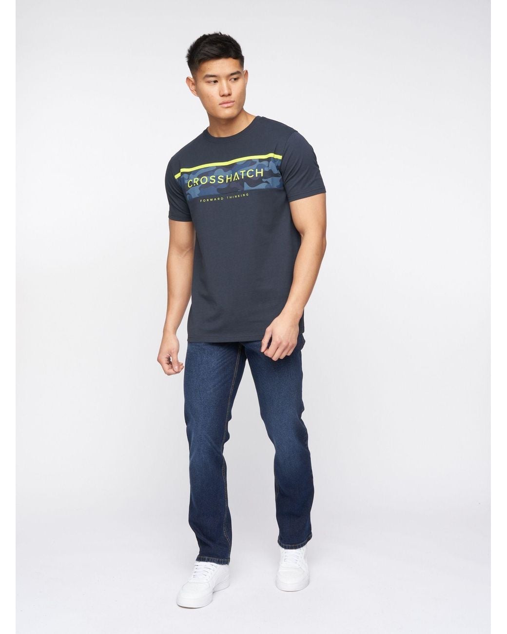 Crosshatch Blue Chas Straight-Fit Stretch Denim Jeans With Zip Fly for men