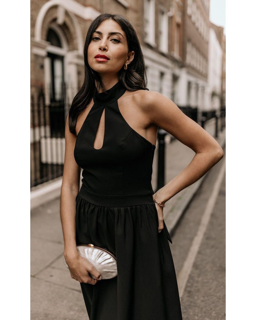Little Mistress Black Halter Neck Keyhole Midaxi Dress
