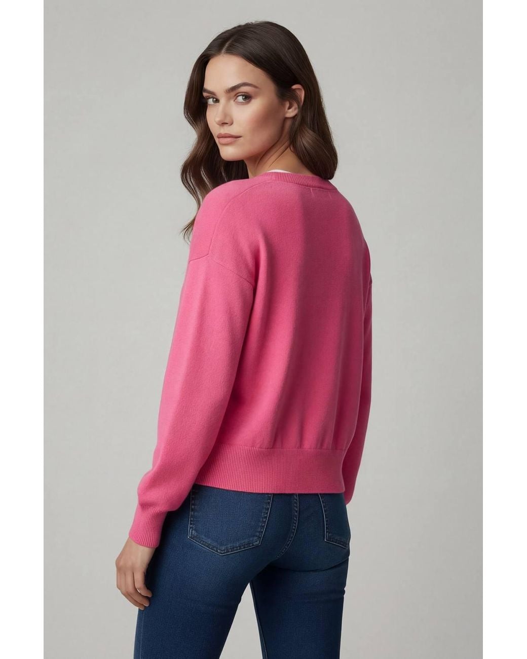 Lands' End Pink Fine Gauge Cropped Cotton Cardigan