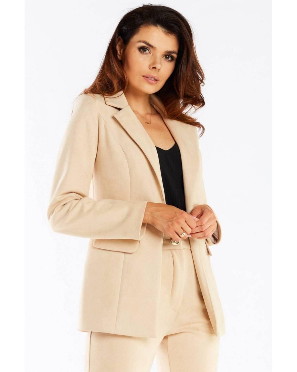 Love Lace Natural Elegant Shawl Collar Jacket With Golden Button Style 166822