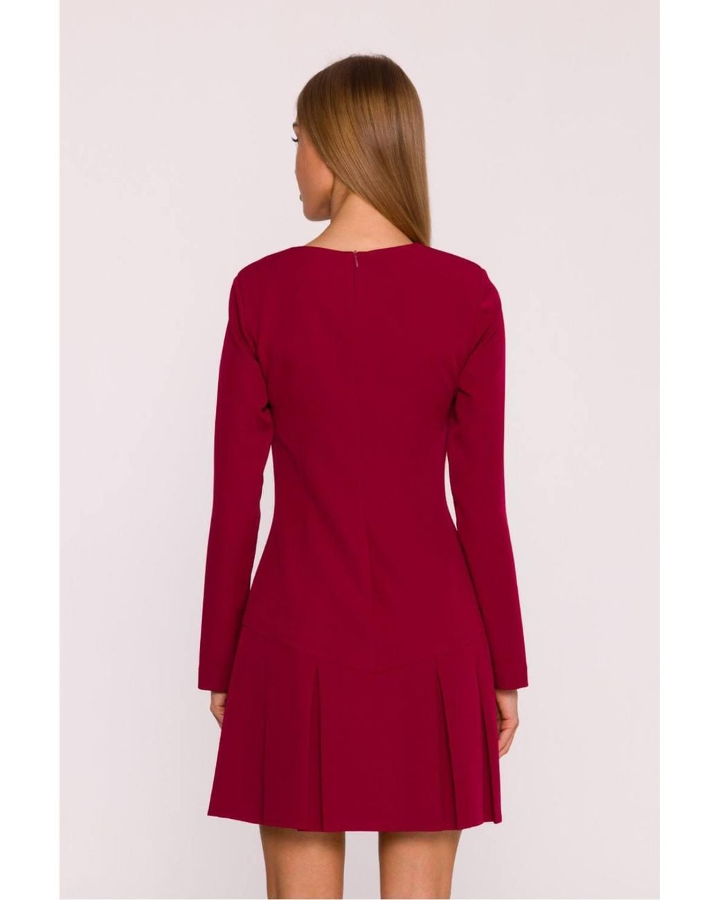 Love Lace Red Pleated Long Sleeve Mini Dress With Pleats