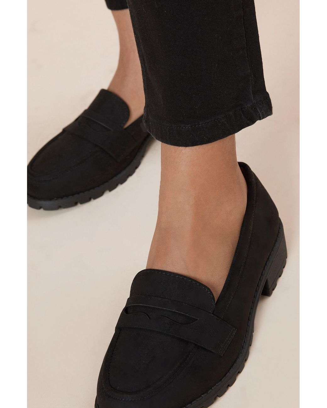 Dorothy Perkins Black Wide Fit Leoni Chunky Loafers