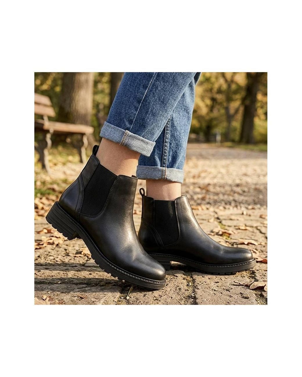 Pavers Black Smart Leather Block Heel Chelsea Boots