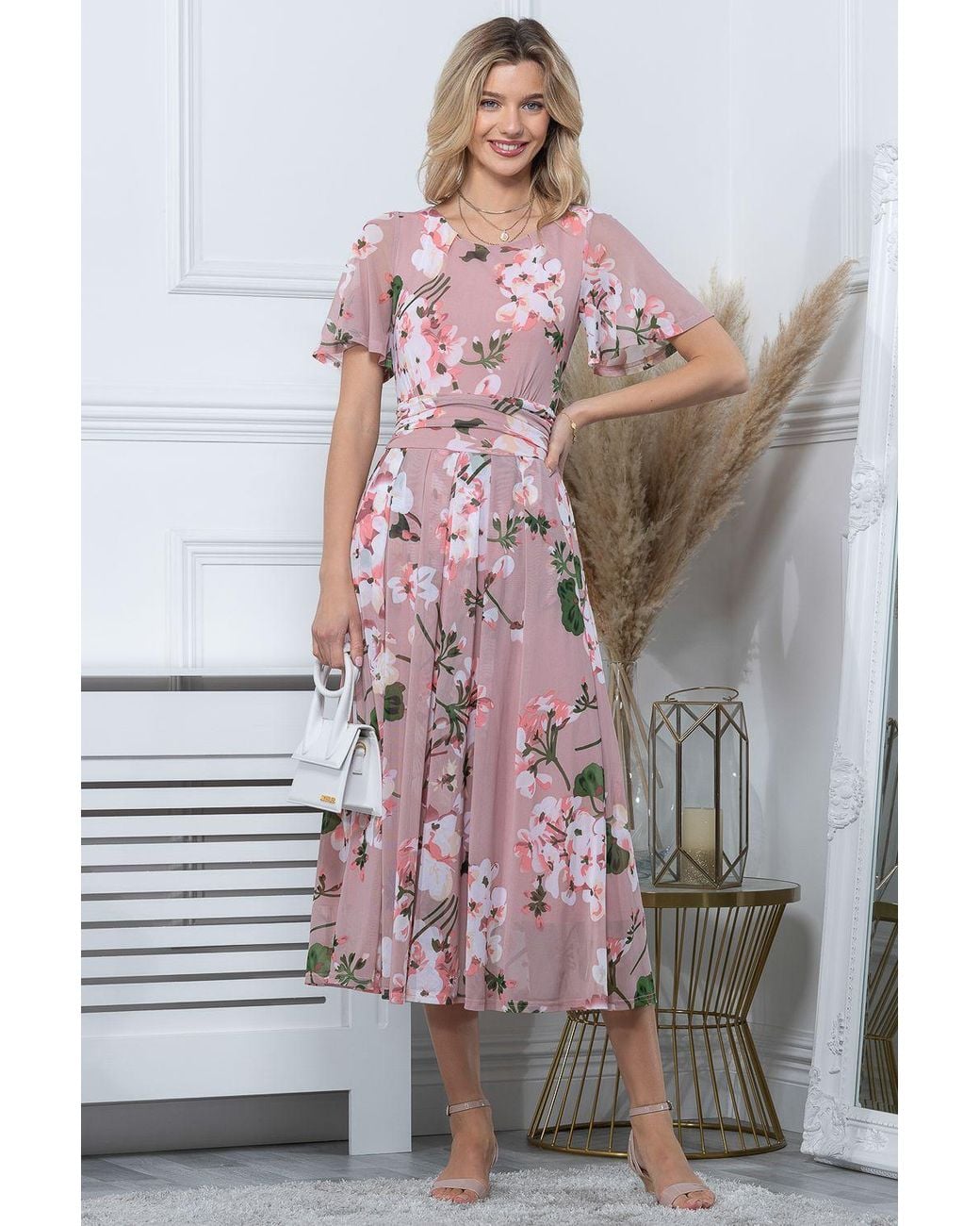 Jolie Moi Pink Julita Print Mesh Maxi Dress