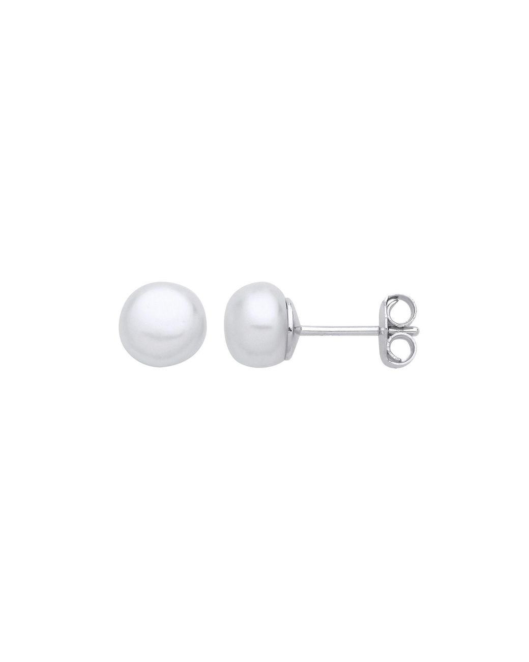 Jewelco London White Sterling Cream Pearl Levana Full Moon Button Stud Earrings
