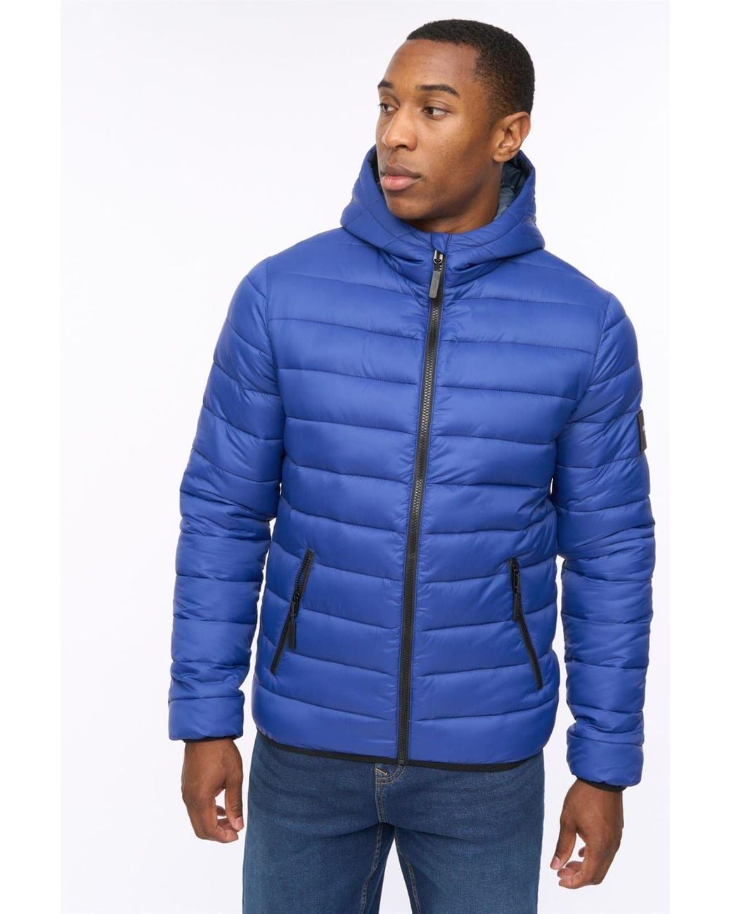 Crosshatch Blue Gattering Lightweight Hooded Quilted Puffer Jacket for men