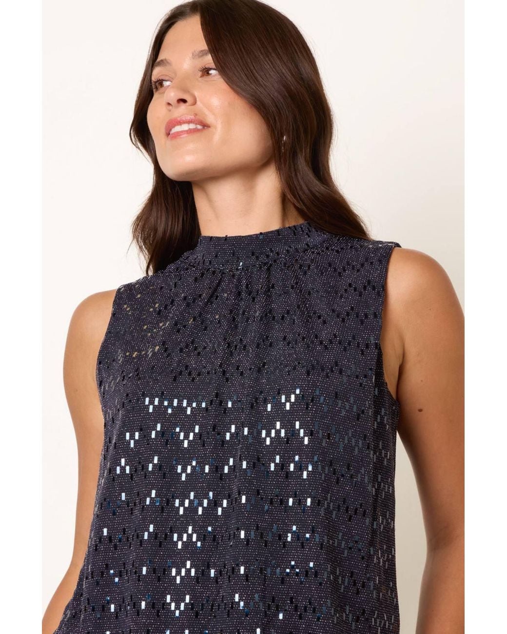 Blue Vanilla Blue Sleeveless Turtleneck Blouse